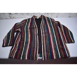 VTG Womens Knit Wool Blend Multi Color Cardigan Shawl Hipster Size XXL